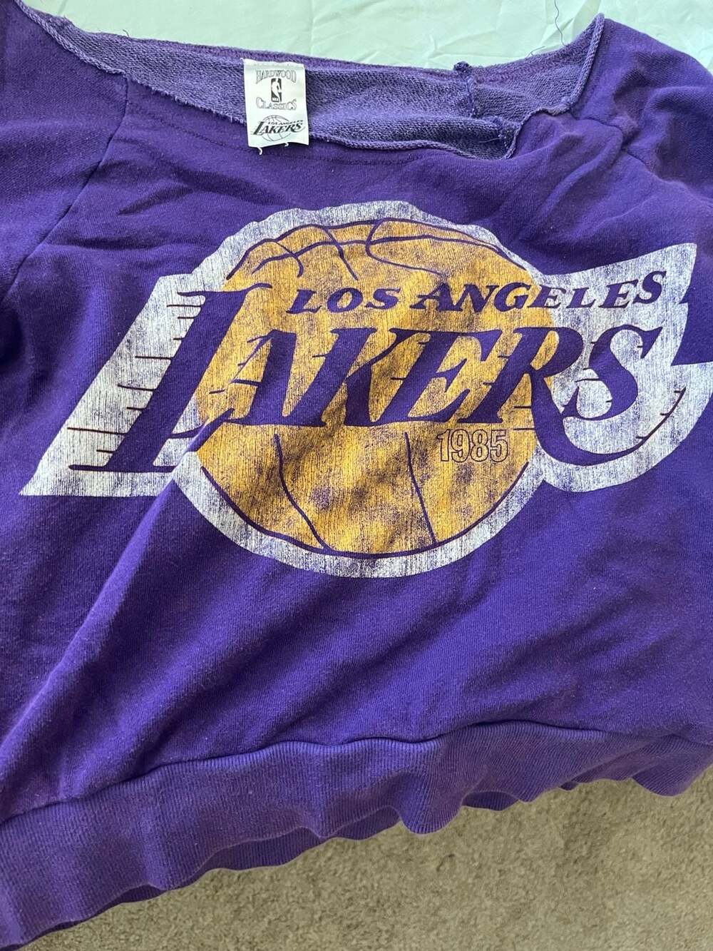 Hardwood Classics Los Angeles Lakers Off-The-Shoulder Pullover Sweatshirt- S